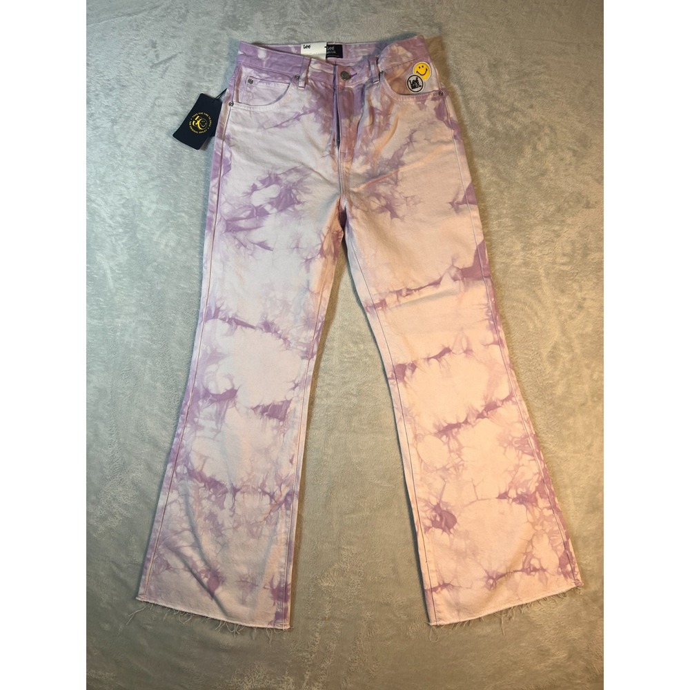 Lee Purple Tie Dye High Waist‎ Crop Boot Cut Jeans 26 x 28 Raw Edge at Ankle - Picture 3 of 17